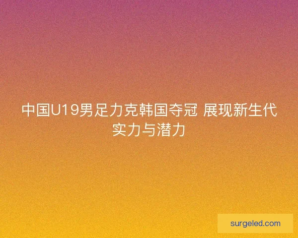 中国U19男足力克韩国夺冠 展现新生代实力与潜力